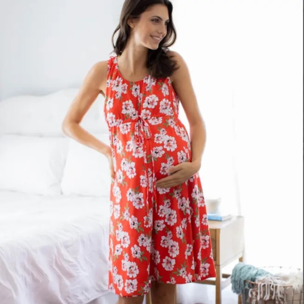 Baby Be Mine Red Floral Maternity Nightgown